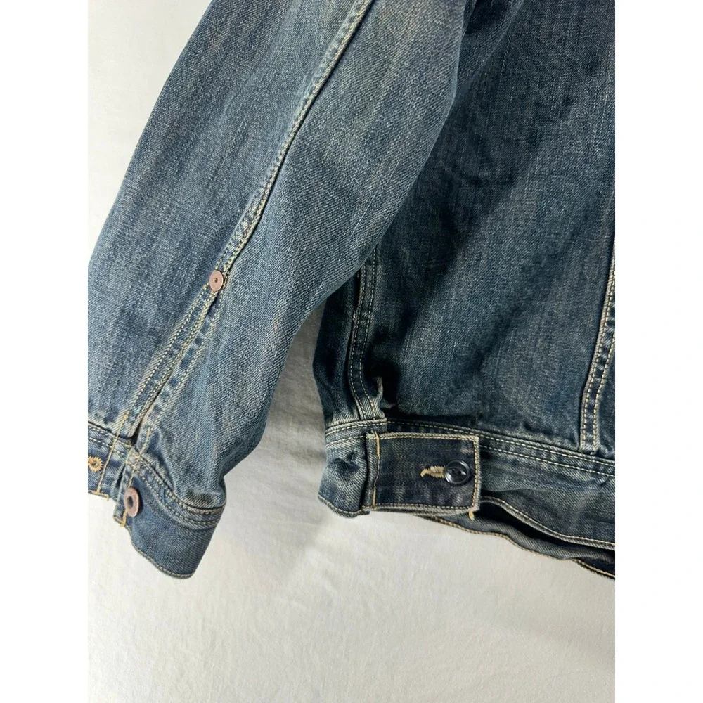 Old Navy Mens XXL Denim Trucker Jacket Dark Wash Cotton Button Up Blue